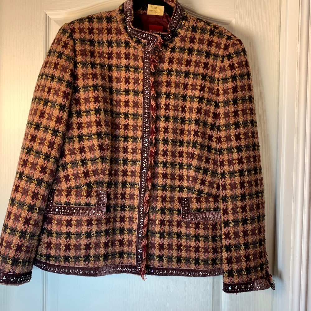 Olsen Europe Y2K Tweed Blazer with Beading – Vintage Statement‎ Piece